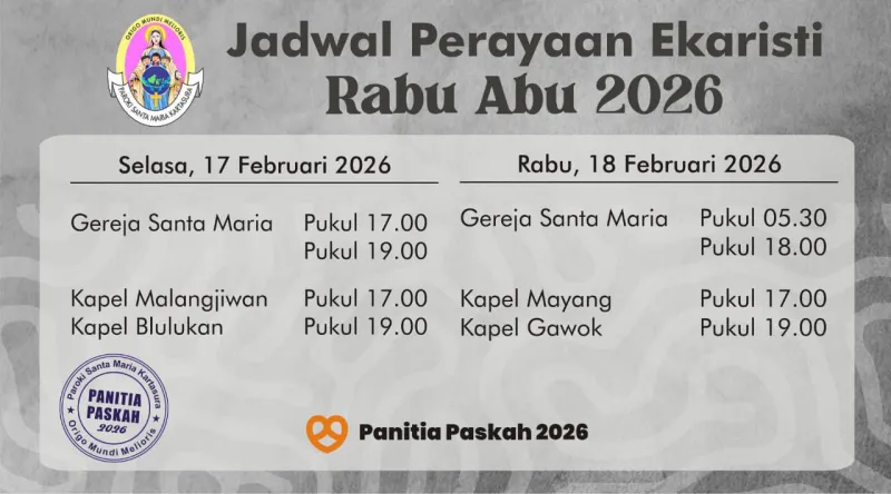 Jadwal Perayaan Ekaristi Rabu Abu 2026